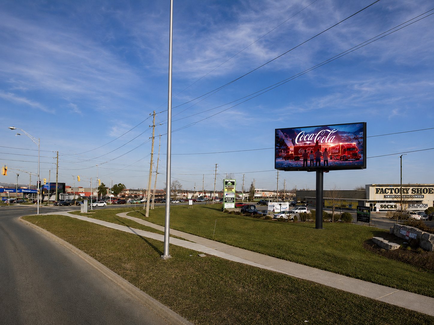 The True North Billboards 10 by 35 foot digital screen at 9 Southdale Rd E in London, Ontario.